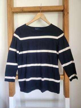 Charter Club Silk Blend Navy/Cream  Boat Neck 3/4 Sleeve Top